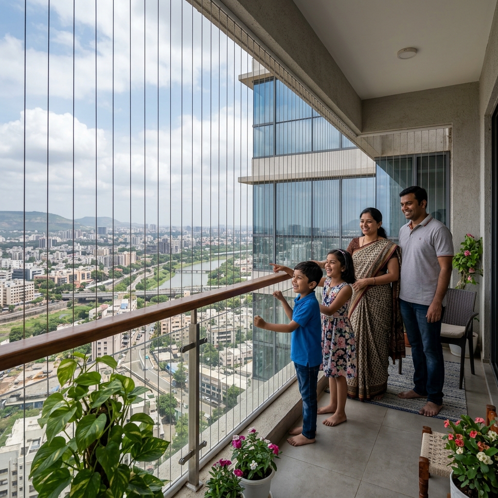 Balcony Invisible Grill Installation — Banjara Hills